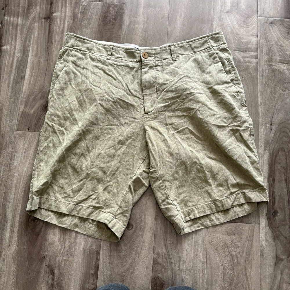 Saks Fifth Avenue Men's 34 Linen Tencel Blend Shorts Beige Sage Green